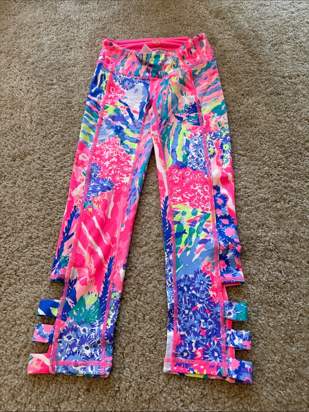 Lilly Pulitzer Neon Pink Multi Floral Print Girls' Leggings